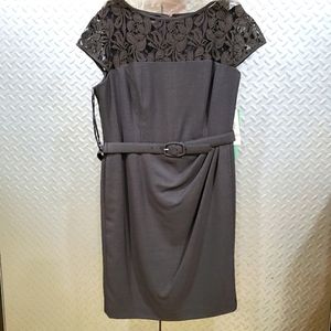 NWT JONES WEAR DRESS gray belted lace neckline (12P)
